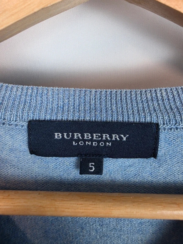 Burberry London Blue V-Neck Jumper Merino Wool Blend Size L