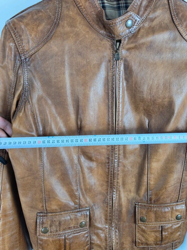 Belstaff Naima Gold Label Brown Leather Racer Jacket – IT 40 / UK 8