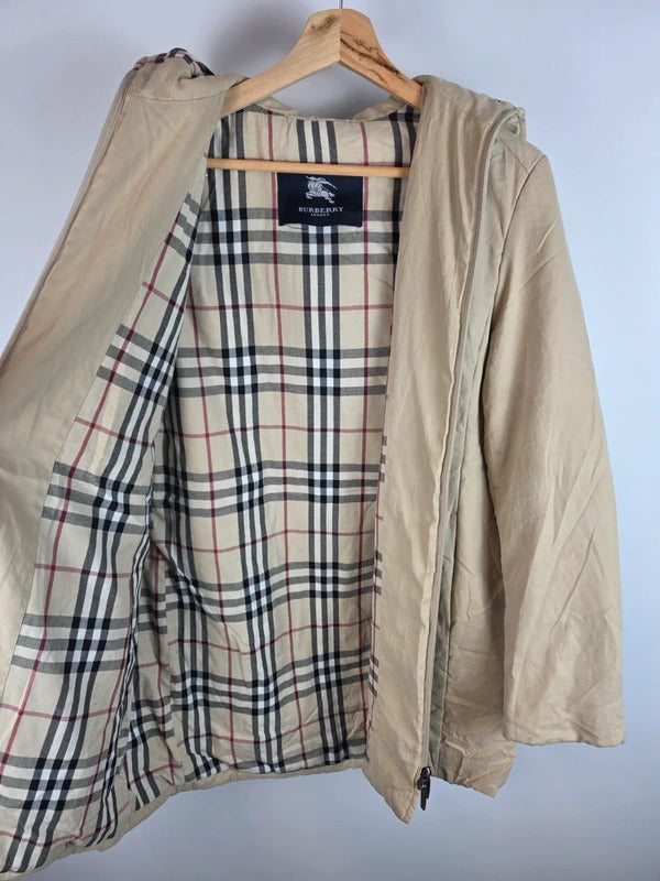 Burberry London Nova Check Lined Hooded Jacket Beige Size 40 Medium