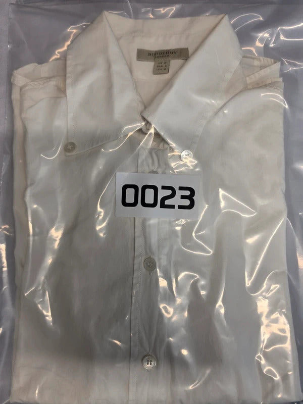 Burberry White Long Sleeve Embroidered Cuffs Shirt UK10