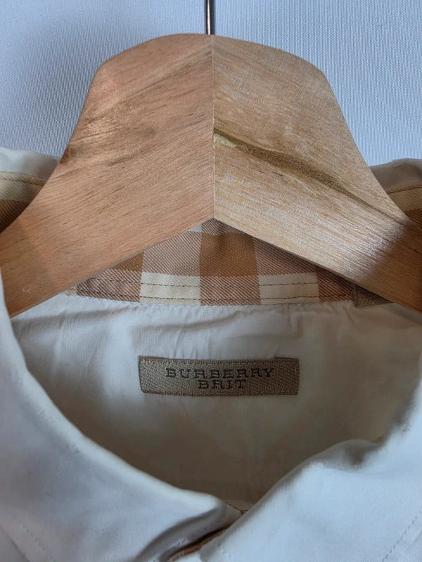 Burberry Brit Off-White Long Sleeve Shirt Nova Check Trim Cuffs - XL