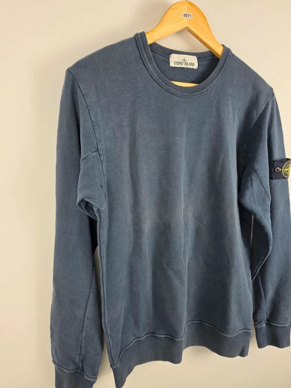 Stone Island Slate Blue Garment Dyed Crewneck Sweatshirt Size Small