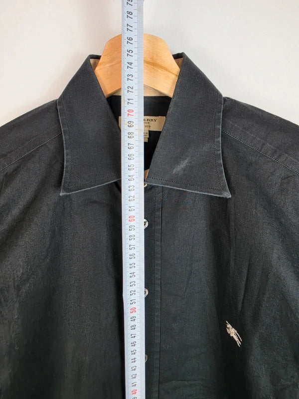 Burberry London Slim Fit Black Shirt, Nova Check Lining - Men's Small