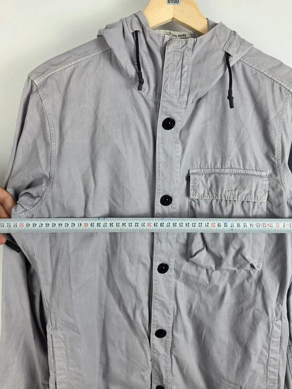 Stone Island SS18 Old Effect Hooded Canvas Overshirt, Grey – Size S