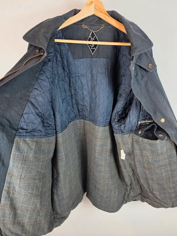 Vintage Yves Saint Laurent Pour Homme Quilted Field Jacket Navy - Size XL