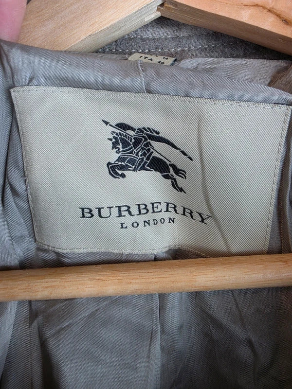 Burberry London Wool Blend Nova Check Double Breasted Pea Coat Jacket UK 16
