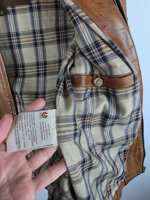 Belstaff Naima Gold Label Brown Leather Racer Jacket – IT 40 / UK 8