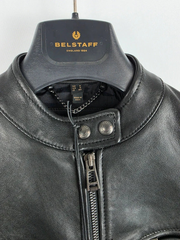 Belstaff Pine Black Lambskin Racer Jacket – UK 8 / IT 40