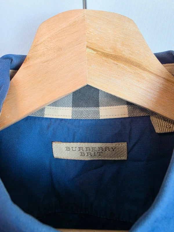 Burberry Brit Blue Long Sleeve Shirt, Check Collar & Cuff Detail - Size L