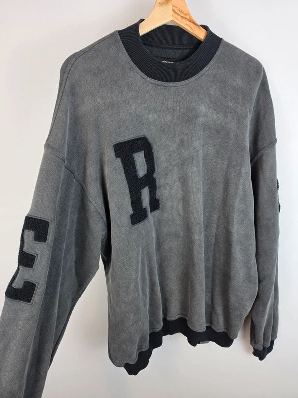Represent Oversized Clo Varsity Letter Patch Wash Sweatshirt Black Grey M