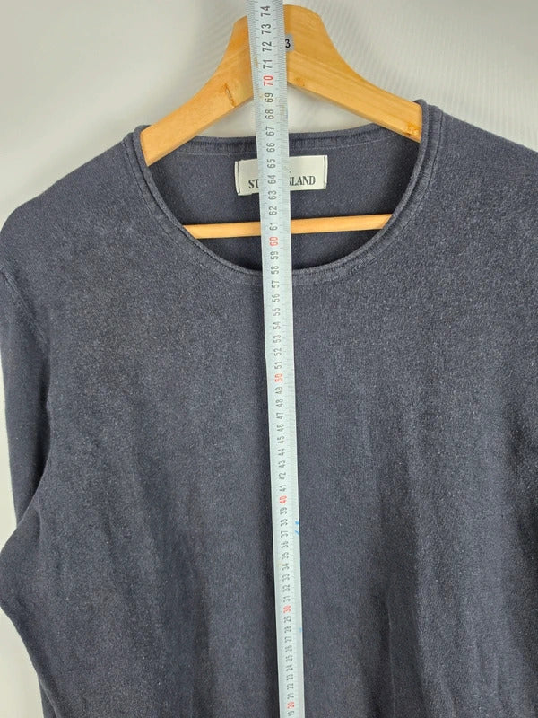 Stone Island Navy Fine Knit Compass Patch Crewneck Jumper – Size L