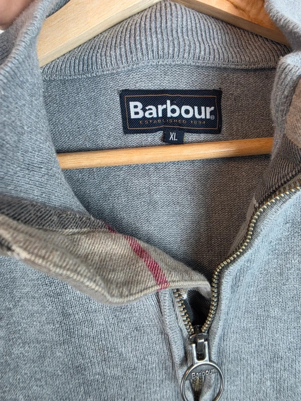 Barbour 100% Cotton 1/4 Zip Jumper Grey Melange - Size XL