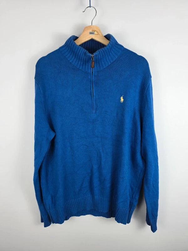 Polo Ralph Lauren Blue Knit Quarter-Zip Jumper – Size L