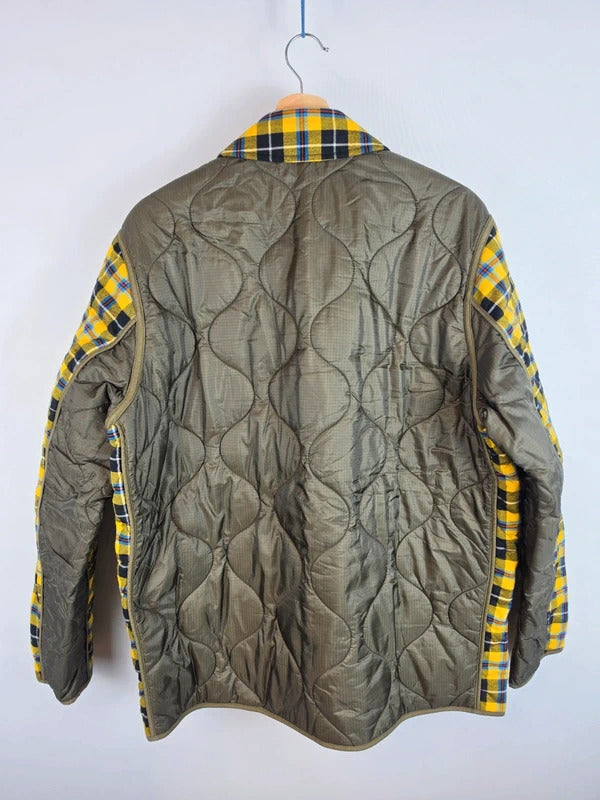 Burberry London Yellow Tartan Quilted Jacket Olive Trim Size 50 L