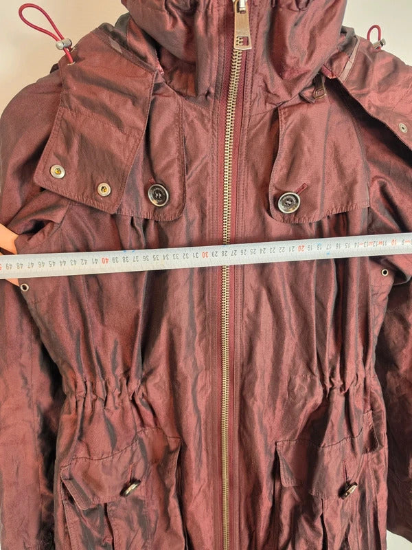 Burberry Brit Metallic Iridescent Parka Jacket Burgundy Womens Size XS