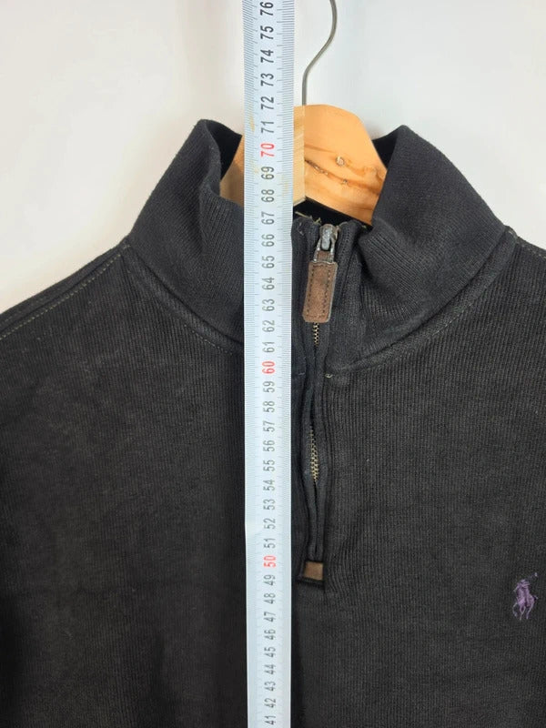 Polo Ralph Lauren 1/4 Zip Sweatshirt Black Purple Pony Size L