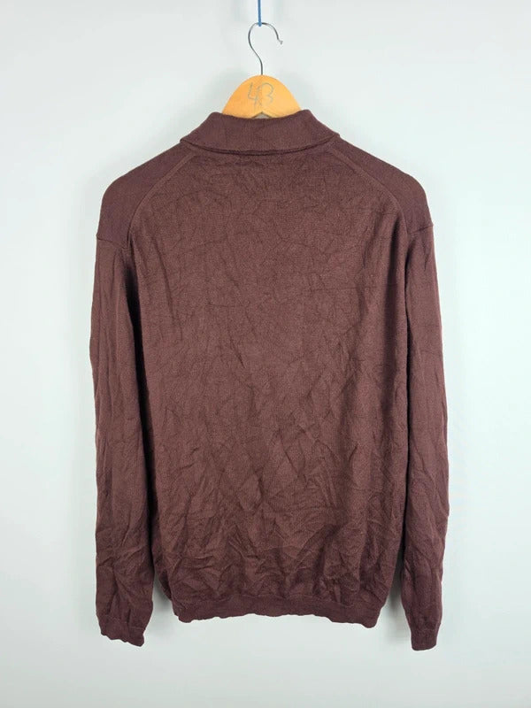 Burberry London Brown Merino Wool Quarter-Zip Jumper – Size 6 (fits L)