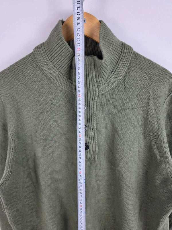 Stone Island Khaki Green Quarter-Button Knit Jumper – Size XL