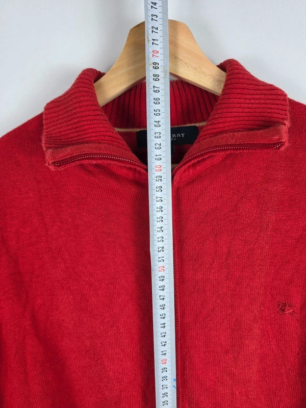 Burberry London Red Cotton Full-Zip Knit Cardigan – Size 6 ( L )