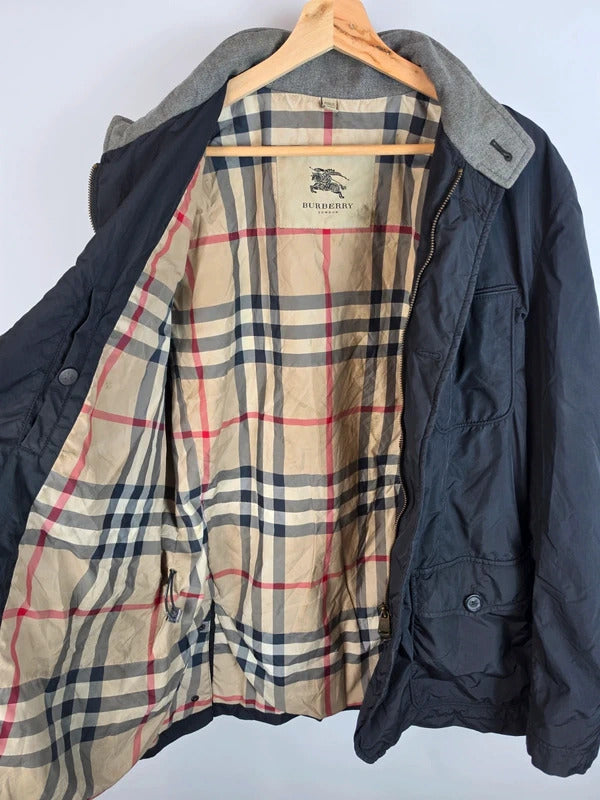Vintage Burberry London Field Jacket Nova Check Lined Utility Coat Black Size L