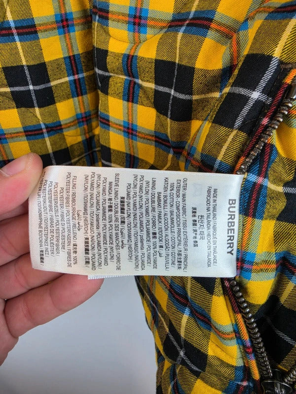 Burberry London Yellow Tartan Quilted Jacket Olive Trim Size 50 L