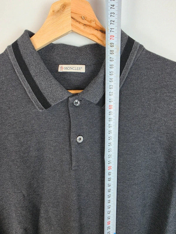 Moncler Long Sleeve Polo Shirt Charcoal Grey Tipped Collar Mens M