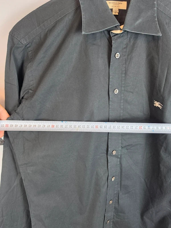 Burberry London Slim Fit Black Shirt, Nova Check Lining - Men's Small