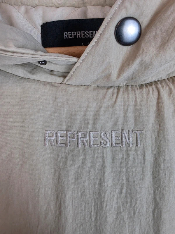 Represent Oversized Padded Nylon Anorak Hoodie Jacket Cream Beige L