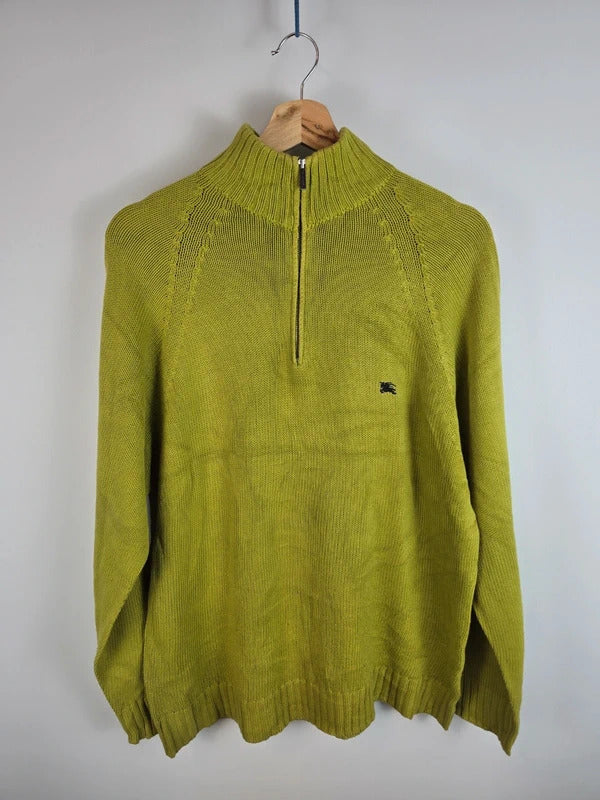 Burberry London Half Zip Cotton Lime Green Knit Pullover Size 5