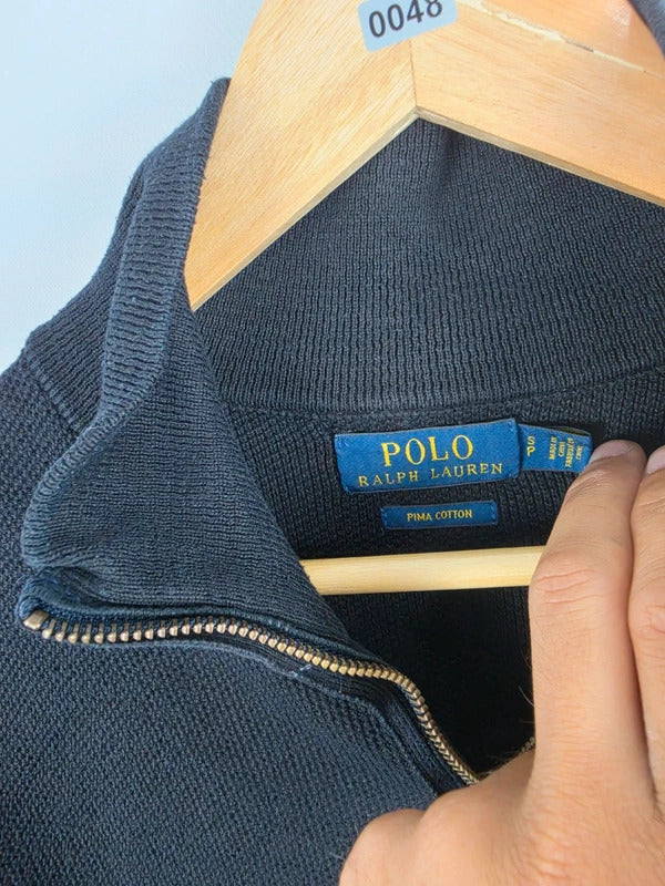 Polo Ralph Lauren Black Pima Cotton Quarter-Zip Jumper – Size S