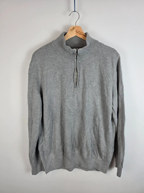 Barbour 100% Cotton 1/4 Zip Jumper Grey Melange - Size XL