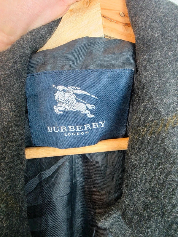 Burberry London Vintage Wool Jacket Grey Shadow Nova Check Size 8 - Large
