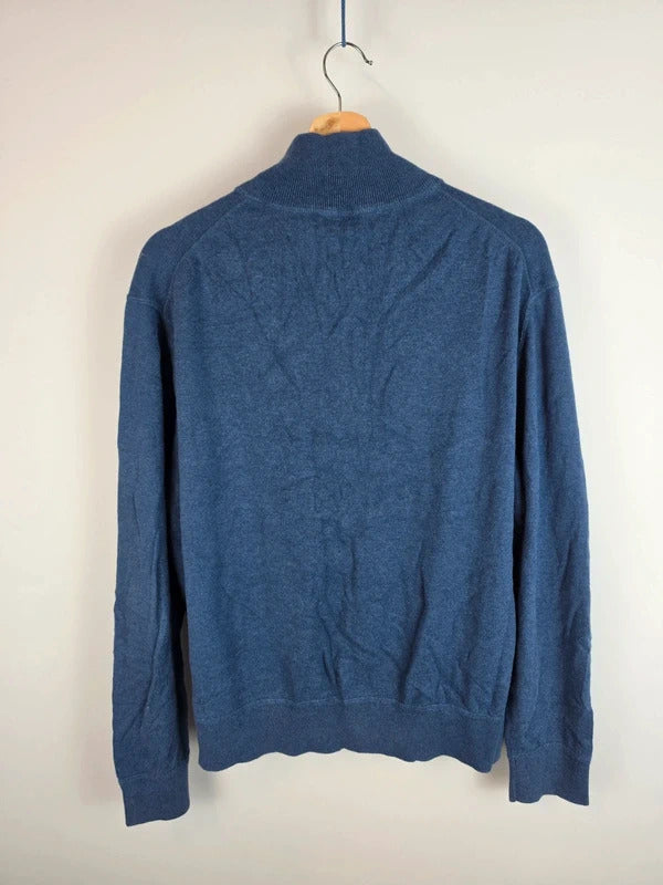 Polo Ralph Lauren Blue Quarter Zip Jumper Pony Logo - Large