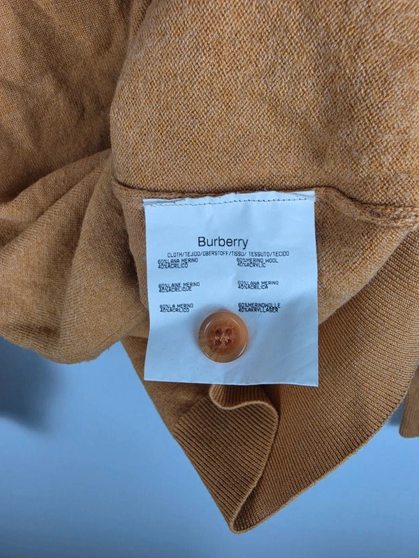 Burberry Mustard Merino Wool Polo Collar Knit Jumper – Size 7 (L)