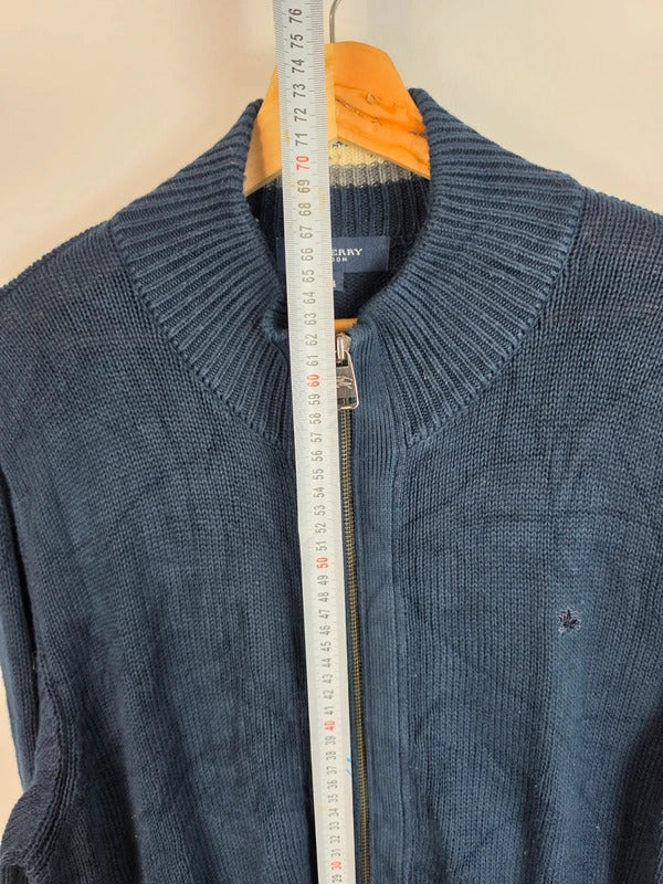 Burberry London Full Zip Cardigan Knit Jumper Navy Blue Size 4 - Large
