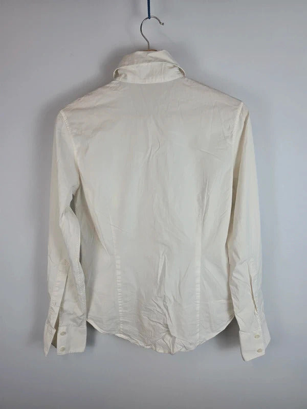 Burberry White Long Sleeve Embroidered Cuffs Shirt UK10
