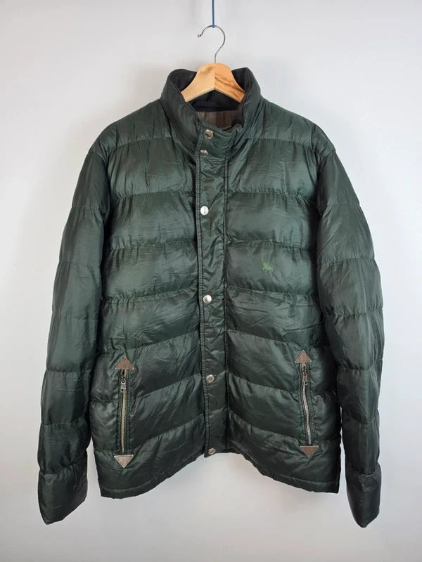Burberry Brit Down Puffer Jacket Dark Forest Green Nova Check Lined Mens XXL
