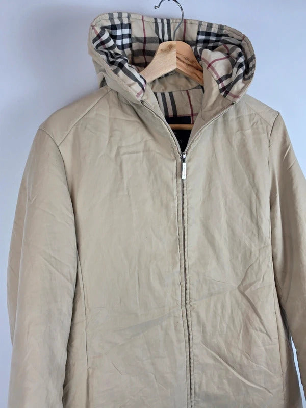 Burberry London Nova Check Lined Hooded Jacket Beige Size 40 Medium