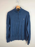 Polo Ralph Lauren Blue Quarter Zip Jumper Pony Logo - Large