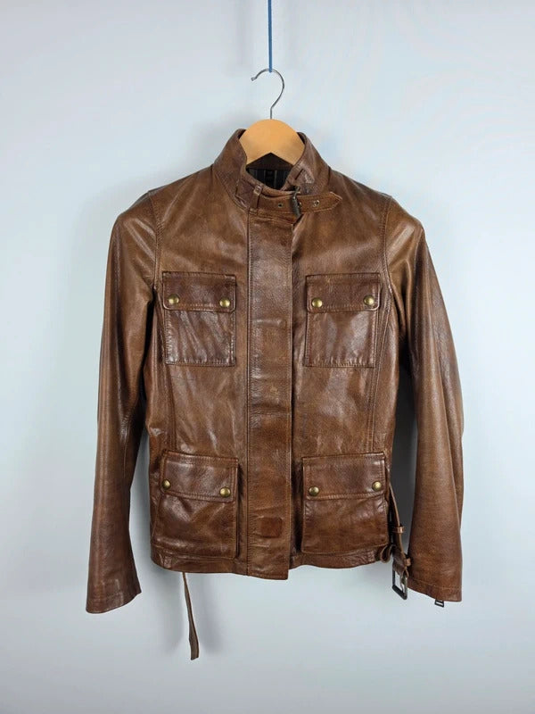 Belstaff Triumph 2.0 Brown Leather Biker Jacket – IT 38 / UK 6