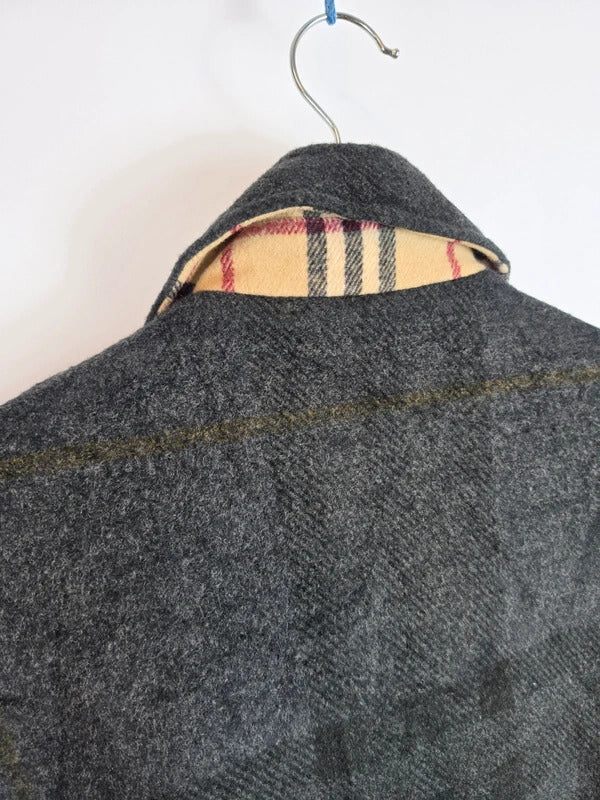 Burberry London Vintage Wool Jacket Grey Shadow Nova Check Size 8 - Large