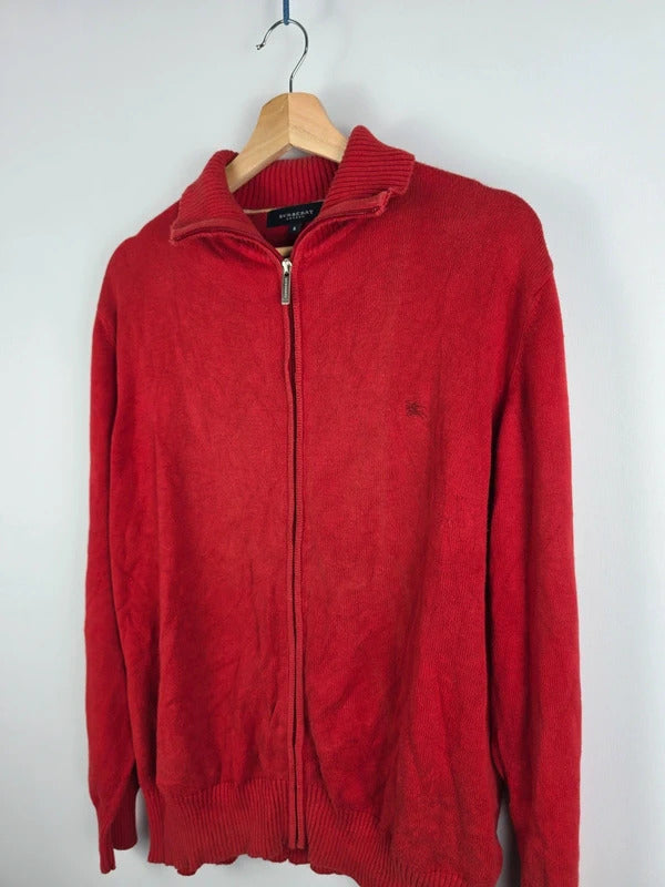 Burberry London Red Cotton Full-Zip Knit Cardigan – Size 6 ( L )