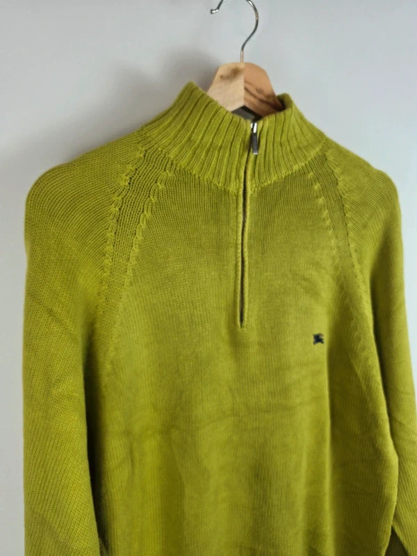 Burberry London Half Zip Cotton Lime Green Knit Pullover Size 5