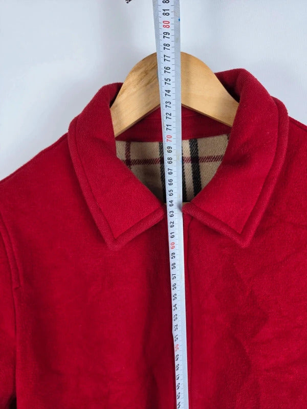 Burberry London Red Wool Blend Jacket – Nova Check Lined, Size 42