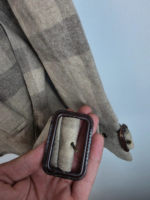 Burberry London Wool Blend Nova Check Double Breasted Pea Coat Jacket UK 16