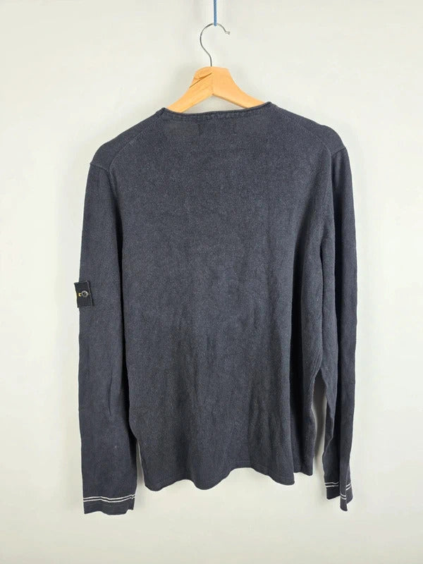 Stone Island Navy Fine Knit Compass Patch Crewneck Jumper – Size L