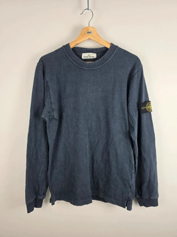 Stone Island Navy Stone-Wash Compass Patch Crew Neck Sweatshirt – Size M