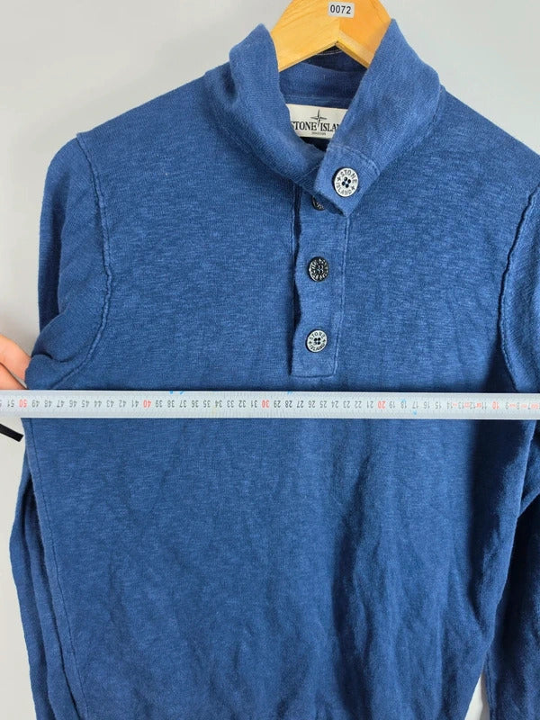 Stone Island Navy Cotton-Blend Henley Sweater – Size S