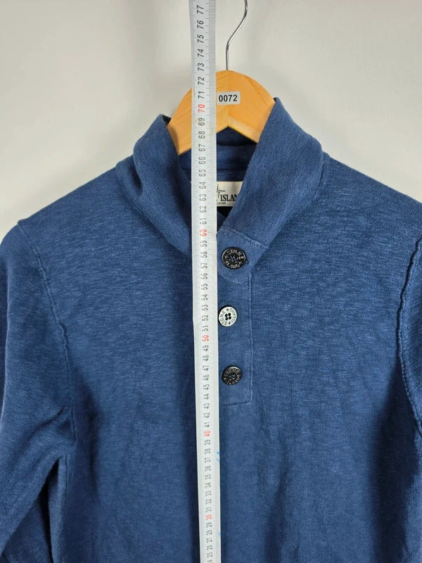 Stone Island Navy Cotton-Blend Henley Sweater – Size S