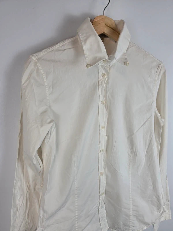 Burberry White Long Sleeve Embroidered Cuffs Shirt UK10